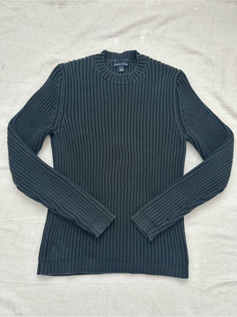 Vintage Banana Republic Ribbed Cotton Mock Neck Sweater Charcoal Grey L Y2K 2003 - Picture 2 of 11